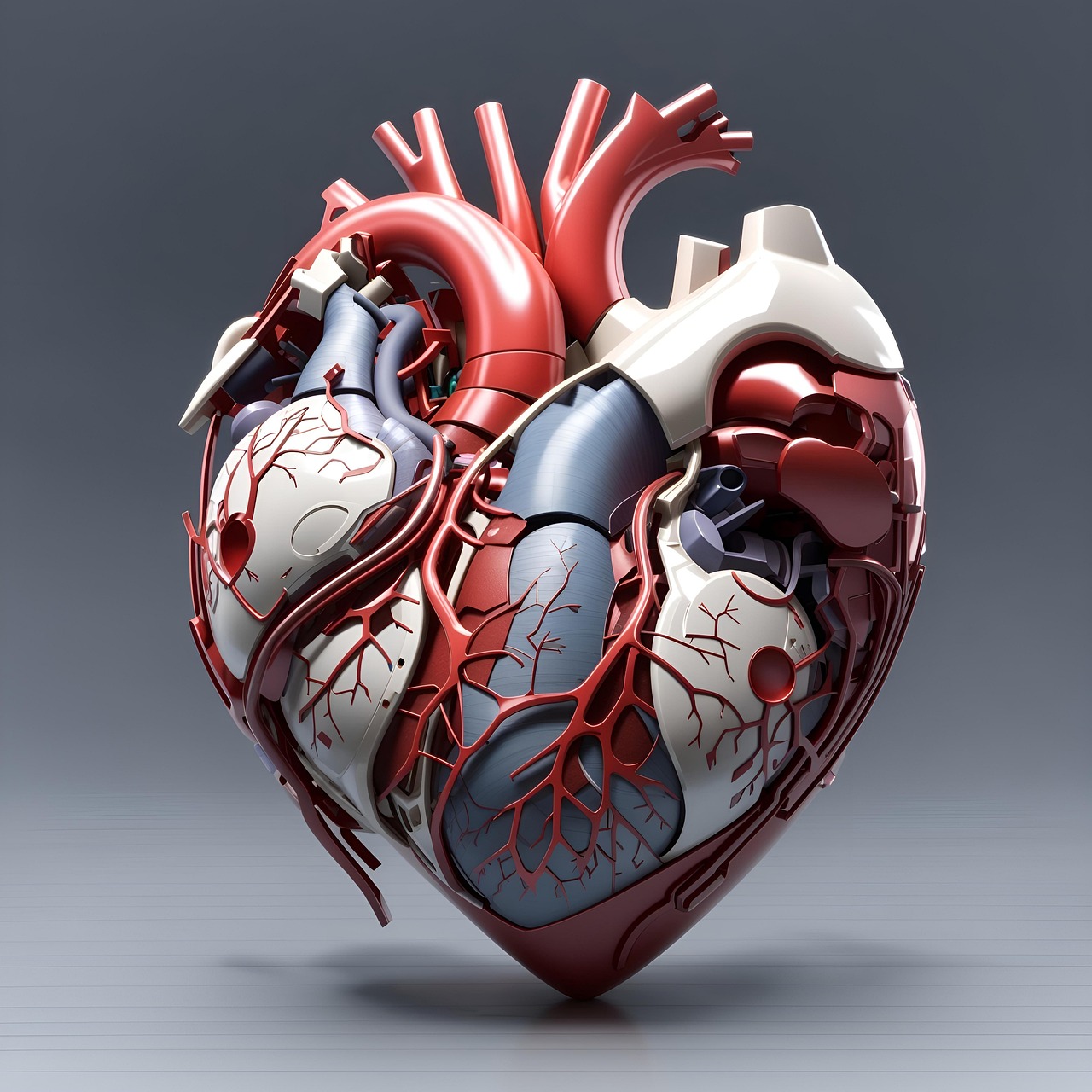 Corazón humano con representación de células sanguíneas y ADN