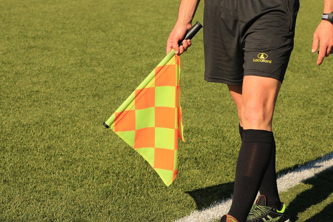 Árbitro de fútbol profesional silbando