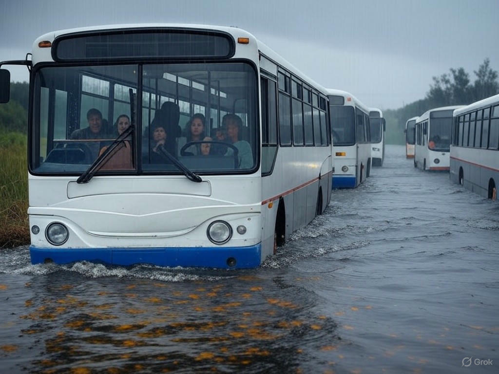 Temporal en Ruta 9: Colectivos varados y pasajeros atrapados