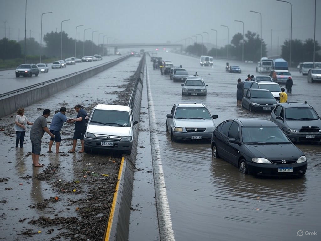 Caos en la Autopista Rosario-Buenos Aires: Inundaciones paralizan el tránsito
