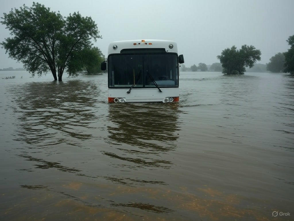 Micro varado en Ruta 9: 44 pasajeros atrapados por inundación